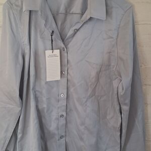 Siliteelon Womens Size Small Grey Long Sleeve Button Up Dress Shirt